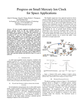 Progress on Small Mercury Ion Clock for Space Applications