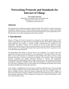 Networking Protocols and Standards for Internet of Things