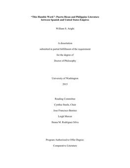 “This Humble Work”: Puerto Rican and Philippine Literature Between Spanish and United States Empires