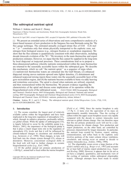 The Subtropical Nutrient Spiral William J