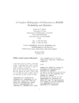 A Complete Bibliography of Publications in ESAIM: Probability and Statistics
