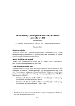 Social Security (Subsequent Child Policy Removal) Amendment Bill