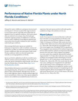 Performance of Native Florida Plants Under North Florida Conditions 1 Jeffrey G