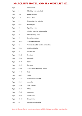 Marcliffe Hotel and Spa Wine List 2021