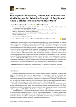 The Impact of Fungicides, Plasma, UV-Additives and Weathering on the Adhesion Strength of Acrylic and Alkyd Coatings to the Norway Spruce Wood
