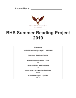 Summer Reading Assignment 2019