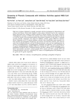 Screening of Phenolic Compounds with Inhibitory Activities Against HMG-Coa Reductase