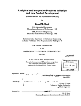 Analytical and Interpretive Practices in Design and New Product Development Evidence from the Automobile Industry