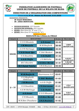 Federation Algerienne De Football Ligue De Football De La Wilaya De Blida