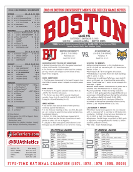 2018-19 Boston University Men's Ice Hockey Game Notes F I