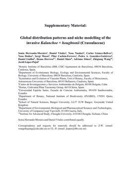 Global Distribution Patterns and Niche Modelling of the Invasive Kalanchoe × Houghtonii (Crassulaceae)