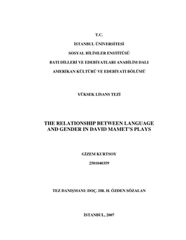 The Relationship Between Language and Gender in David Mamet’S Plays