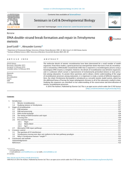 DNA Double-Strand Break Formation and Repair in Tetrahymena Meiosis