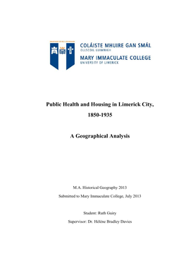 Public Health & Housing in Limerick City 1850 -1935