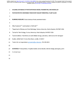 A Global Database of Photosynthesis Model Parameters, and Modelled