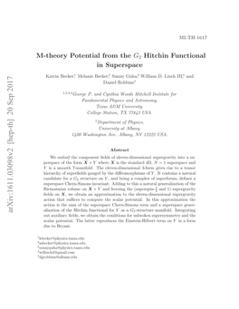 M-Theory Potential from the $ G 2 $ Hitchin Functional in Superspace