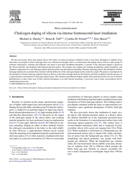 Chalcogen Doping of Silicon Via Intense Femtosecond-Laser Irradiation Michael A