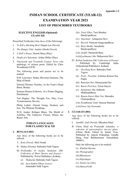 Appendix 1.2 INDIAN SCHOOL CERTIFICATE (YEAR-12) EXAMINATION YEAR 2021 LIST of PRESCRIBED TEXTBOOKS