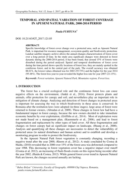 Temporal and Spatial Variation of Forest Coverage in Apuseni Natural Park, 2000-2014 Period