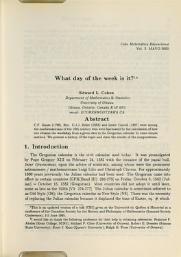 What Day of the Week Is It?1•2 Abstract L. Introduction