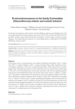 (Characiformes): Mitotic and Meiotic Behavior Cytogenetics