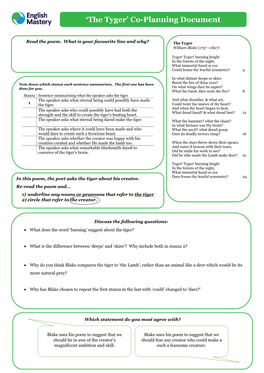 'The Tyger' Co-Planning Document