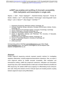 Scnmt-Seq Enables Joint Profiling of Chromatin Accessibility DNA Methylation and Transcription in Single Cells