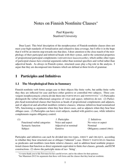 Notes on Finnish Nonfinite Clauses*