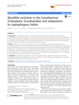 Coleoptera: Scarabaeidae) and Adaptations to Coprophagous Habits Ming Bai1*†, Sha Li1,2†, Yuanyuan Lu1,2, Haidong Yang1, Yijie Tong1 and Xingke Yang1*