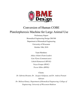 Conversion of Human COBE Plateletpheresis Machine for Large