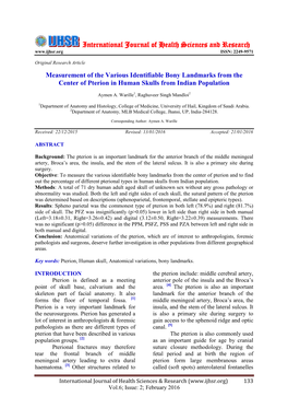 Measurement of the Various Identifiable Bony Landmarks from the Center of Pterion in Human Skulls from Indian Population