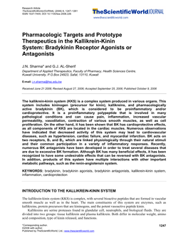 Bradykinin Receptor Agonists Or Antagonists