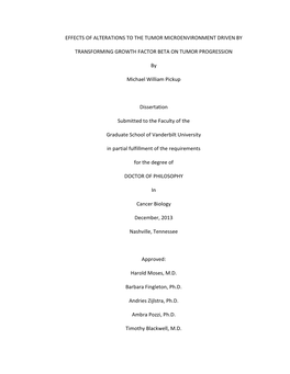 Effects of Alterations to the Tumor Microenvironment Driven By