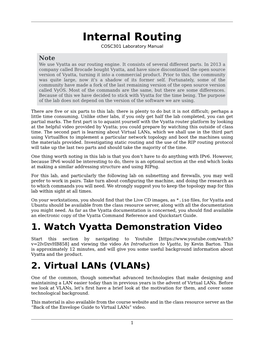 Internal Routing COSC301 Laboratory Manual