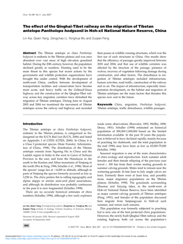 The Effect of the Qinghai-Tibet Railway on the Migration of Tibetan Antelope Pantholops Hodgsonii in Hoh-Xil National Nature Reserve, China