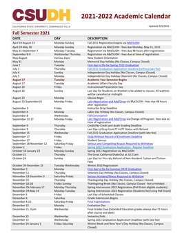 2021-2022 Academic Calendar