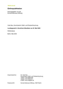 Landtagswahl in Nordrhein-Westfalen Am 22. Mai 2005