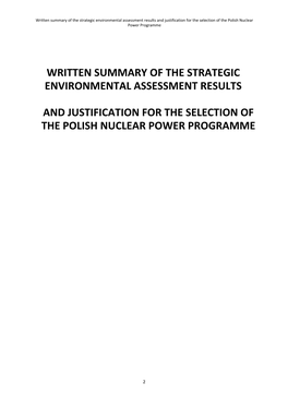 Written Summary of the Strategic Environmental Assessment Results and Justification for the Selection of the Polish Nuclear Power Programme