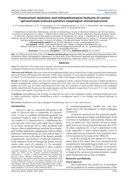 Postmortem Detection and Histopathological Features of Canine Spirocercosis-Induced Putative Esophageal Chondrosarcoma