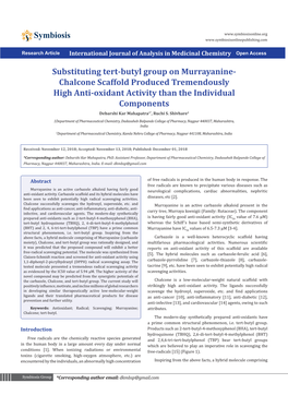 Substituting Tert-Butyl Group on Murrayanine-Chalcone Scaffold Produced Tremendously High Anti-Oxidant Activity Than the Individ