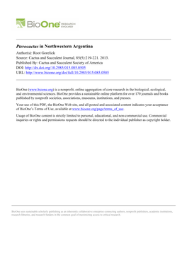 Pterocactus in Northwestern Argentina Author(S): Root Gorelick Source: Cactus and Succulent Journal, 85(5):219-221