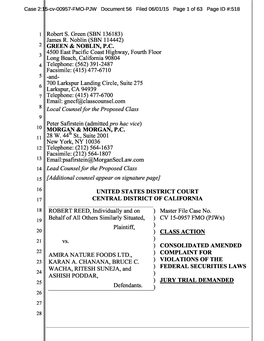 Robert Reed , Et Al. V. Amira Nature Foods Ltd., Et Al. 15-CV-00957