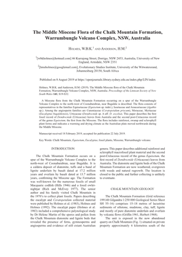 The Middle Miocene Flora of the Chalk Mountain Formation, Warrumbungle Volcano Complex, NSW, Australia