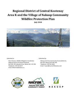 Nakusp and Area K Community Wildfire Protection Plan (2018)