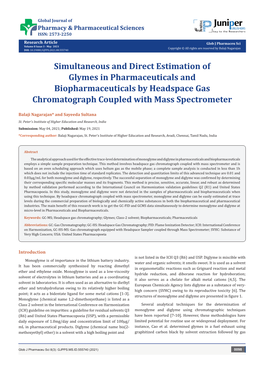 Simultaneous and Direct Estimation of Glymes in Pharmaceuticals and Biopharmaceuticals by Headspace Gas Chromatograph Coupled with Mass Spectrometer