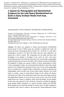 Search for Petrographic and Geochemical Evidence for the Late Heavy Bombardment on Earth in Early Archean Rocks from Isua, Greenland