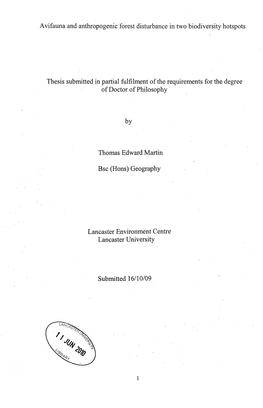 Thesis Submitted in Partial Fulfilment of the Requirements for the Degree of Doctor of Philosophy