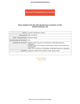 New Insights Into the Late Quaternary Evolution of the Bristol Channel, UK 4 5 6 Philip L