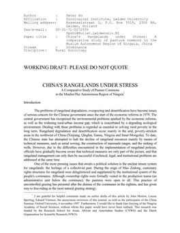 Please Do Not Quote China's Rangelands Under Stress