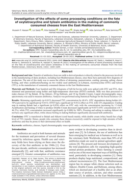 Investigation of the Effects of Some Processing Conditions on the Fate Of